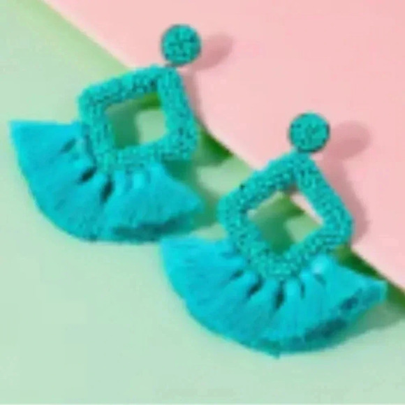 Turquoise beaded and tassel statement earrings - New - Picture 1 of 1